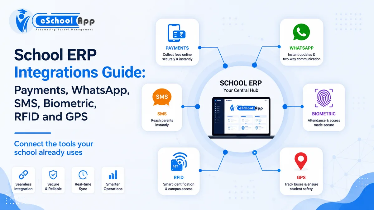 School ERP Integrations Guide: Payments, WhatsApp, SMS, Biometric, RFID and GPS